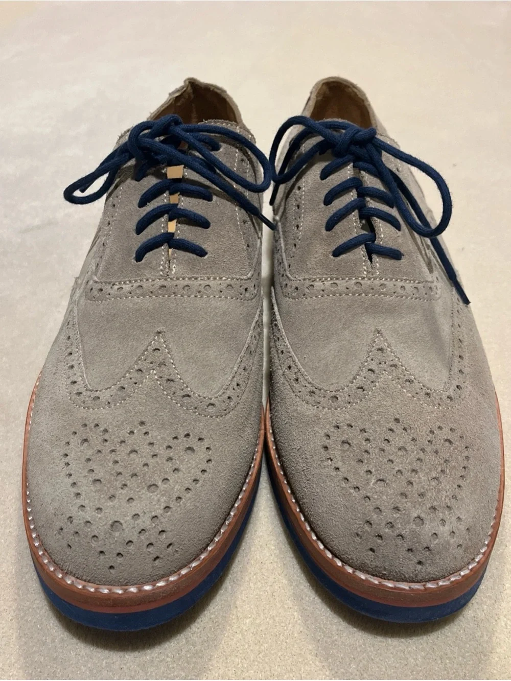 Peter Millar Shoes Men’s 9M Tan Suede Leather Brogue Wingtip Derby